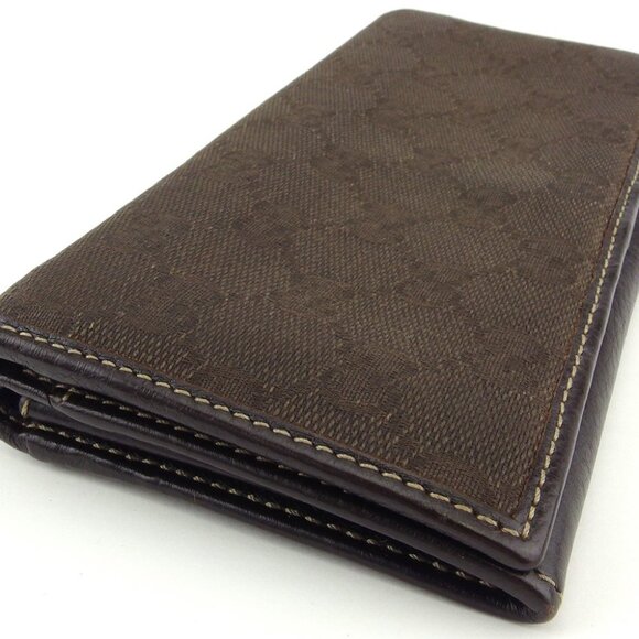 GUCCI Long Wallet GG Canvas Beige Canvas ?~ Leather Authentic